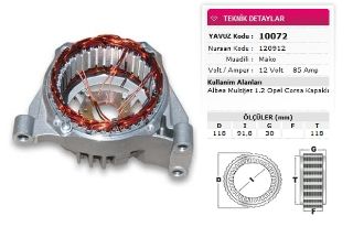 STATOR MAKO TİP 12V 85A ALBEA MULTIJET 1 2 OPEL CORSA KAPAKLI NURSAN 120912 resmi