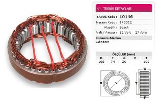 STATOR BOSCH TİP 12V 27A JOHNDERE NURSAN 178012 resmi