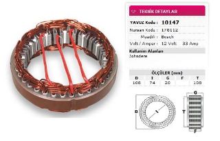 STATOR BOSCH TIP 12V 33A JOHNDERE NURSAN 178112 resmi