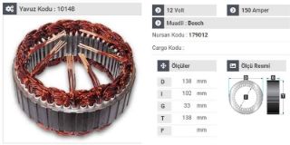 STATOR BOSCH TIPI 12V 150 AMP 6 CIKIS TRANSİT DUCATO VOLVO C-30 S-40 V-50 resmi