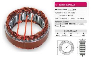 STATOR BOSCH TİP 12V 70A MERC 200D 230E OPEL VECTRA TAKSI GURUBU NURSAN 166112 resmi