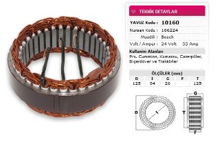 STATOR BOSCH TİP 24V 55A PRO CUMMINS KOMATSU CAT BICER NURSAN 166224 resmi