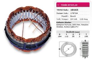 STATOR BOSCH TİP 24V 110A CHAMPION TURKUAZ 283 MAN NEOPLAN OTOBUS MER ACTROS CEKICI NURSAN 178724 resmi