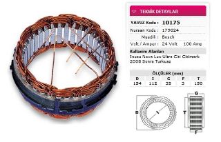 STATOR BOSCH TİP 24V 100A İSUZU NOVOLUX ULTRA CITI CITIMARK 2008 SONRASI TURKUAZ NURSAN 179024 resmi
