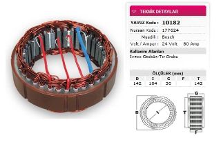 STATOR BOSCH TİP 24V 80A IVECO OTOBUS TIR GRUBU VE MUHTELİF ARACLAR NURSAN 177624 resmi