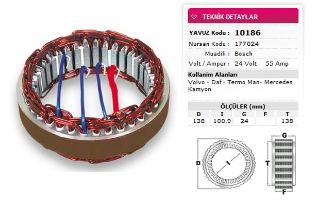 STATOR BOSCH TİP 24V 55A VOLVO DAF TERMO MAN MERCEDES KAMYON NURSAN 177024 resmi