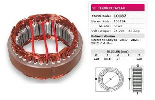 STATOR BOSCH TİP 24V 45A MERCEDES 2517 2521 2612 YM MAN BMC 827 CARGO 3226 NURSAN 165124 resmi