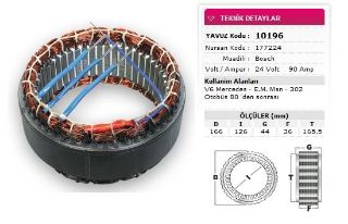 STATOR BOSCH TIP 24V 90A V6 MERCEDES EM MAN 302 OTOBUS 80 DEN SONRASI NURSAN 177224 resmi