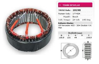 STATOR BOSCH TİP 24V 140A V8 MERCEDES 403 304 OTOBUS YM MAN NURSAN 177424 resmi
