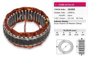 STATOR JAPON TİP 12V 65A İSUZU MOTORLU J9 PREMIER GENIS NURSAN 130512 resmi