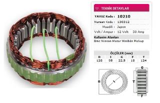 STATOR MİTSUBİSHİ TİP 12V 50A BMC NİSSAN MOTOR MINIBUS PİCK UP NURSAN 130312 resmi