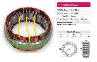 STATOR MİTSUBİSHİ TİP 24V 35A İSUZU MİTSUBİSHİ DAR NURSAN 130024 resmi