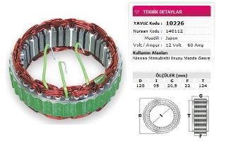 STATOR MİTSUBİSHİ TİP 12V 60A NİSSAN MİTSUBİSHİ İSUZU MAZDA GENIS NURSAN 140112 resmi