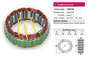 STATOR MİTSUBİSHİ TİP 24V 40A NİSSAN MİTSUBİSHİ İSUZU MAZDA GENIS NURSAN 140124 resmi
