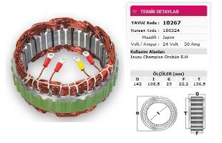 STATOR MİTSUBİSHİ TİP 24V 50A İSUZU CHAMPION OTOBUS EM NURSAN 150324 resmi