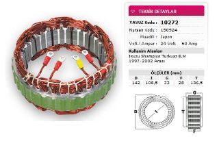 STATOR MİTSUBİSHİ TİP 24V 60A İSUZU CHAMPION TURKUAZ EM 1997 2002 ARASI NURSAN 150924 resmi