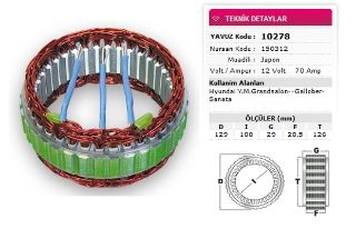 STATOR MİTSUBİSHİ TİP 12V 70A HYUNDAİ YMGRANDSALON GALLOBER SANATA NURSAN 150312 resmi