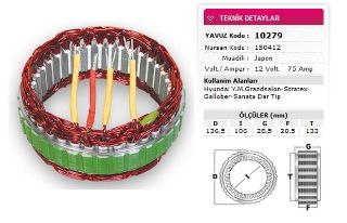 STATOR MİTSUBİSHİ TİP 12V 75A HYUNDAİ YMGRANDSALON STRATEX GALLOBER SANATA DAR TİP NURSAN 150412 resmi