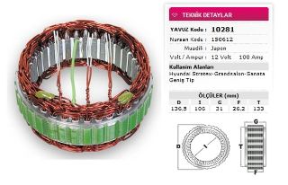 STATOR MİTSUBİSHİ TİP 12V 110A HYUNDAİ STRATEX GRANDSALON SANATA GENIS TİP NURSAN 150612 resmi