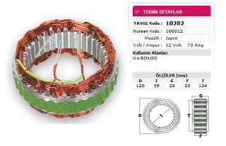 STATOR MİTSUBİSHİ TİP 12V 70A KİA BONGO KİA BESTA NURSAN 160012 resmi