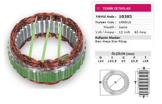 STATOR MİTSUBİSHİ TİP 12V 65A BMC MEGA STAR PIKAP NURSAN 160612 resmi