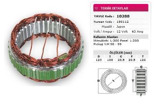 STATOR MİTSUBİSHİ TİP 12V 65A MİTSUBİSHİ  L 300 PANEL  L 200 PİCK UP YM 98 99 NURSAN 150112 resmi