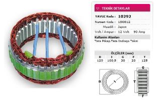 STATOR MİTSUBİSHİ TİP 12V 90A TATA PIKAP TATA INDIAGO TAKSI NURSAN 150812 resmi