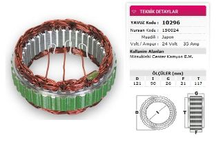 STATOR MİTSUBİSHİ TİP 24V 35A MİTSUBİSHİ CENTER KAMYON EM NURSAN 150024 resmi