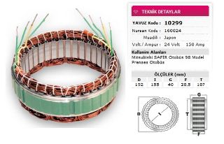 STATOR MİTSUBİSHİ TİP 24V 150A MİTSUBİSHİ SAFIR OTOBUS 98 MODEL PRENSES OTOBUS NURSAN 160024 resmi