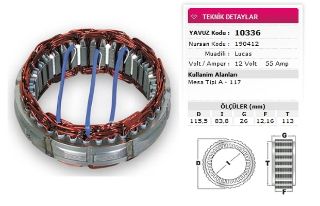 STATOR LUCAS TİP 12V 55A MESA TIPI A 117 NURSAN 190412 resmi