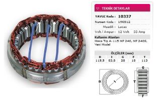 STATOR LUCAS TİP 12V 55A MESA TIPI A 115 MF 240 MF 240S YM TRAKTORLERDE NURSAN 190512 resmi