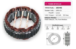 STATOR LUCAS TİP 12V 50A FATIH KAMYON FORD MINIBUS YM NURSAN 153112 resmi