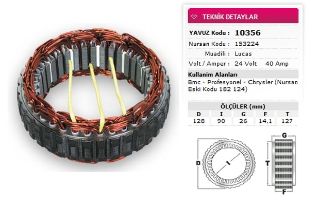 STATOR LUCAS TİP 24V 40A BMC PROF CHRYSLER SCANIA 111 112 ESKI KOD: 182 124 NURSAN 153224 resmi