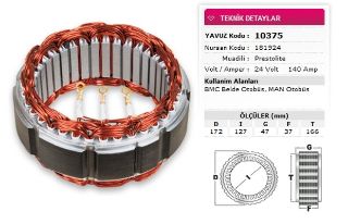 STATOR PRESTOLITE TİP 24V 140A BMC BELDE OTOBUS MAN OTOBUS YM KISA UCLU NURSAN 181924 resmi