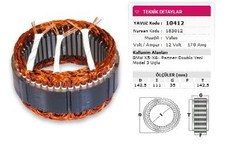 STATOR VALEO TİP 12V 170A BMW X5 X6 PARTNER DOBLO YM VALEO 3 UCLU NURSAN 183012 resmi