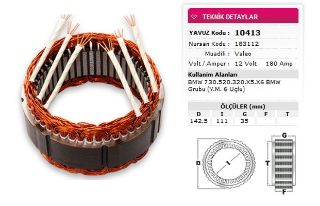 STATOR VALEO TİP 12V 180A BMW 730 520 320 X5 X6 BMW GURUBU YM VALEO 6 UCLU NURSAN 183112 resmi