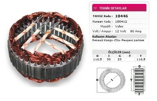 STATOR VALEO TİP 12V 80A RENAULT KANGO CLİO PEUGEOT PARTNER MEGANE 1 6 NURSAN 180412 resmi