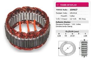 STATOR VALEO TİP 12V 90A PEUGEOT PARTNER CLİO KANGO SENBOL CITROEN YM VALEO DINM NURSAN 181412 resmi