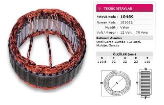 STATOR VALEO TİP 12V 70A OPEL CORSA COMBO 1 3 DIZEL MULTIJET GURUBU NURSAN 181612 resmi