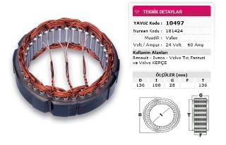 STATOR VALEO TİP 24V 60A RENAULT IVECO VOLVO TIR FANTUZI VOLVO KEPCE NURSAN 181424 resmi