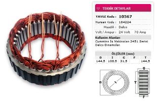 STATOR DELCO TİP 24V 70A BMC PRO 827 1144 CUMMINS ISMAK 2451 DELCO DINAMALARDA NURSAN 184224 resmi
