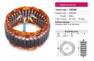 STATOR DELCO TIP 24V 70A KOMATSU 320 5 IS MAKINASI NURSAN 184324 resmi