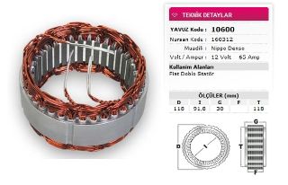 STATOR DENSO TİP 12V 65A FIAT DOBLO NURSAN 160312 resmi