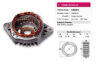 STATOR DENSO TİP 12V 65A FIAT DOBLO KAPAKLI NURSAN 160212 resmi