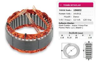 STATOR DENSO TİP 12V 120A OPEL COMBO ASTRA J KASA FIAT FİORİNO PLIO 1,2 NURSAN 161512 resmi