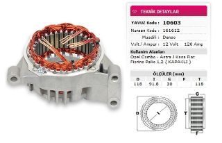 STATOR DENSO TİP 12V 120A OPEL COMBO ASTRA J KASA FIAT FİORİNO PLIO 1,2 KAPAKLI NURSAN 161612 resmi