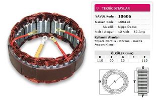 STATOR DENSO TİP 12V 65A TOYOTA COROLLA CORONA HONDA ACCORT KLIMALI NURSAN 160412 resmi