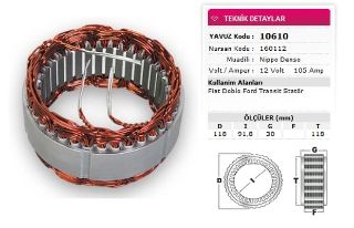 STATOR DENSO TİP 12V 105A FIAT DOBLO FORD TRANSİT NURSAN 160112 resmi