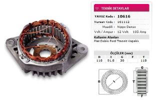 STATOR DENSO TİP 12V 105A FIAT DOBLO FORD TRANSİT KAPAKLI NURSAN 161112 resmi