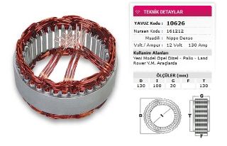 STATOR DENSO TİP 12V 130A YM OPEL DIZEL PALİO KLIMALI LAND ROVER JCB ISMAKINALARI NURSAN 161212 resmi
